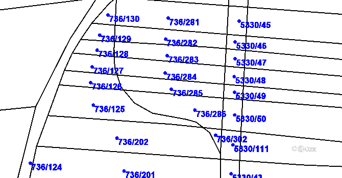 Parcela st. 736/285 v KÚ Kněždub, Katastrální mapa
