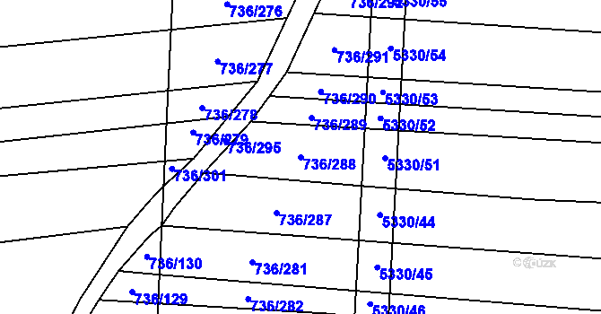 Parcela st. 736/288 v KÚ Kněždub, Katastrální mapa