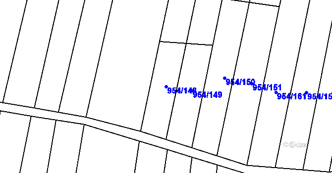 Parcela st. 954/148 v KÚ Kněždub, Katastrální mapa