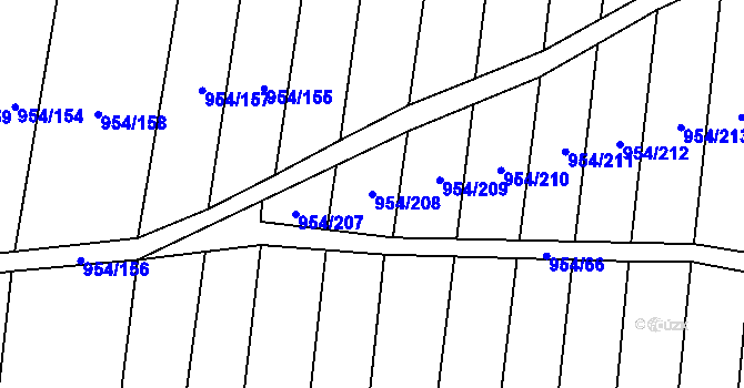 Parcela st. 954/208 v KÚ Kněždub, Katastrální mapa