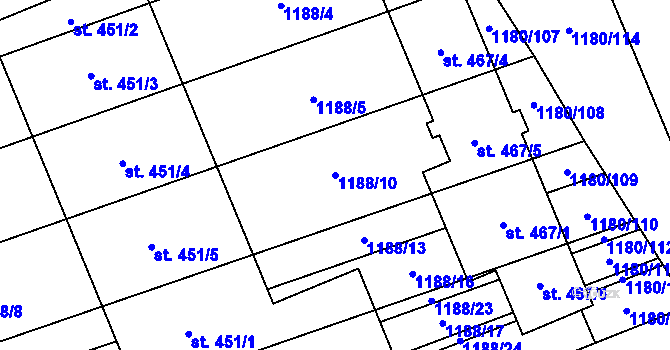 Parcela st. 1188/10 v KÚ Kněždub, Katastrální mapa