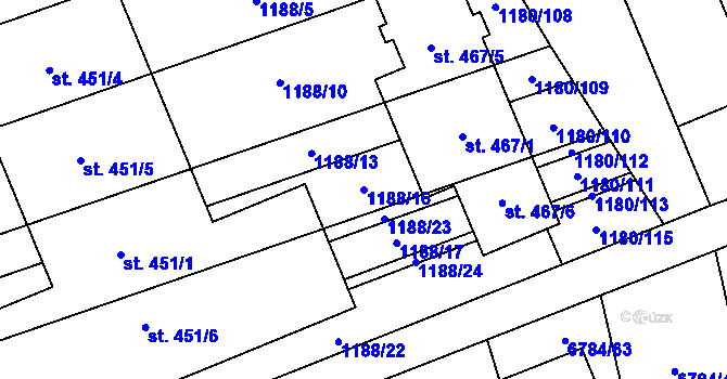 Parcela st. 1188/16 v KÚ Kněždub, Katastrální mapa