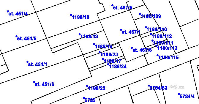 Parcela st. 1188/23 v KÚ Kněždub, Katastrální mapa