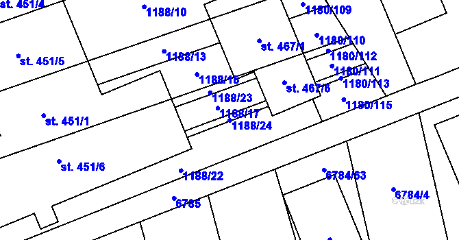 Parcela st. 1188/24 v KÚ Kněždub, Katastrální mapa