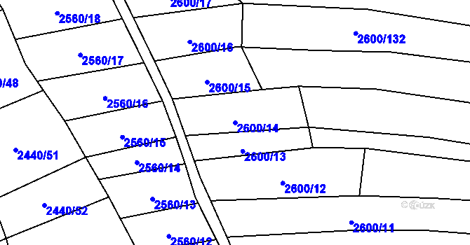 Parcela st. 2600/14 v KÚ Kněždub, Katastrální mapa
