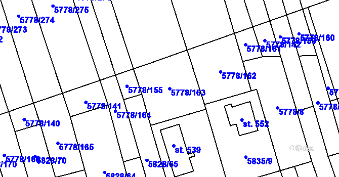 Parcela st. 5778/163 v KÚ Kněždub, Katastrální mapa