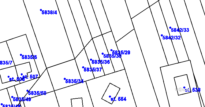 Parcela st. 5835/30 v KÚ Kněždub, Katastrální mapa