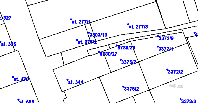 Parcela st. 6780/27 v KÚ Kněždub, Katastrální mapa