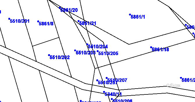 Parcela st. 5510/205 v KÚ Kněždub, Katastrální mapa