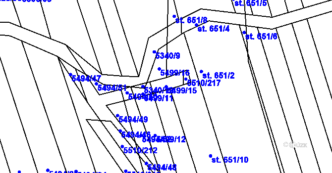 Parcela st. 5499/15 v KÚ Kněždub, Katastrální mapa