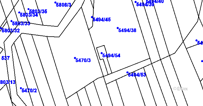 Parcela st. 5494/54 v KÚ Kněždub, Katastrální mapa