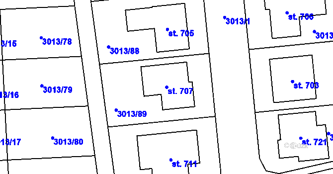 Parcela st. 707 v KÚ Kněždub, Katastrální mapa