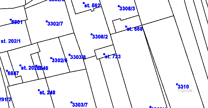 Parcela st. 723 v KÚ Kněždub, Katastrální mapa