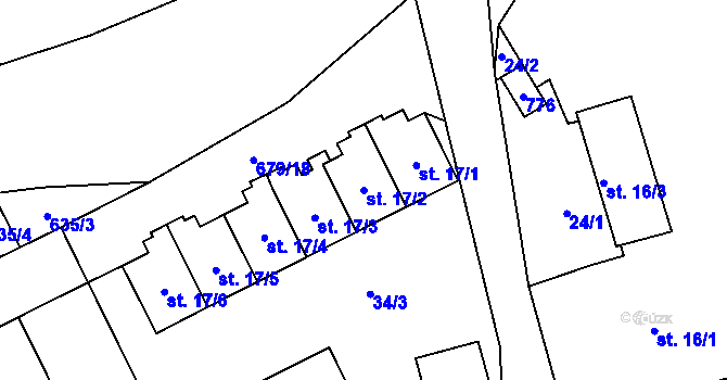Parcela st. 17/2 v KÚ Kněževes u Prahy, Katastrální mapa
