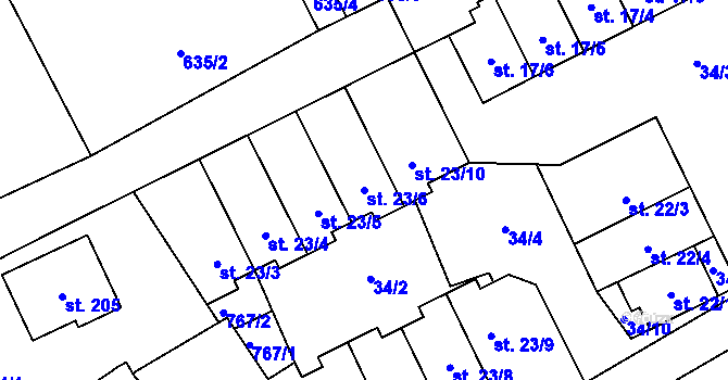 Parcela st. 23/6 v KÚ Kněževes u Prahy, Katastrální mapa