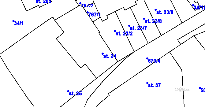 Parcela st. 24 v KÚ Kněževes u Prahy, Katastrální mapa