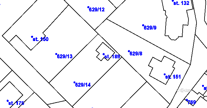 Parcela st. 189 v KÚ Kněževes u Prahy, Katastrální mapa