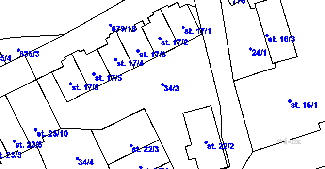 Parcela st. 34/3 v KÚ Kněževes u Prahy, Katastrální mapa