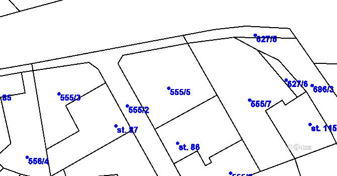 Parcela st. 555/5 v KÚ Kněževes u Prahy, Katastrální mapa