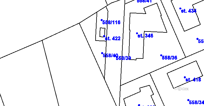 Parcela st. 558/40 v KÚ Kněževes u Prahy, Katastrální mapa