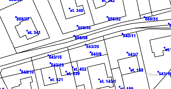 Parcela st. 543/20 v KÚ Kněževes u Prahy, Katastrální mapa