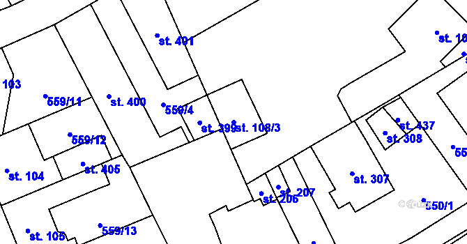 Parcela st. 108/3 v KÚ Kněževes u Prahy, Katastrální mapa