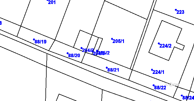 Parcela st. 205/2 v KÚ Kněževes u Rakovníka, Katastrální mapa