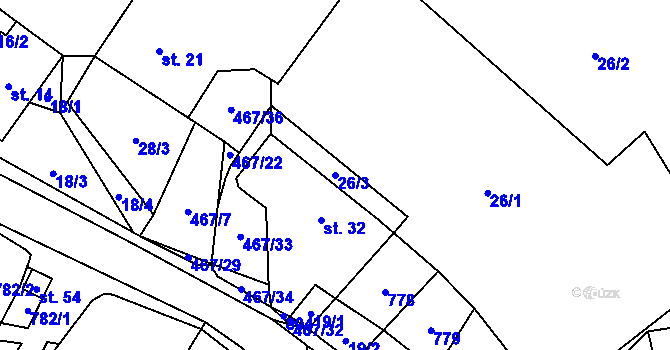 Parcela st. 26/3 v KÚ Kněževes, Katastrální mapa