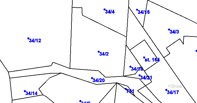 Parcela st. 34/2 v KÚ Kněževes, Katastrální mapa