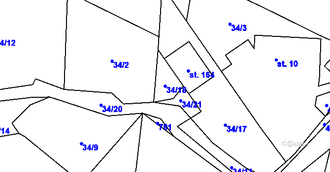 Parcela st. 34/18 v KÚ Kněževes, Katastrální mapa