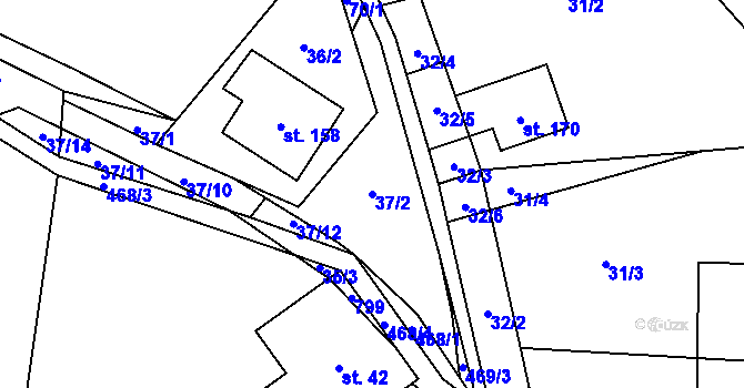 Parcela st. 37/2 v KÚ Kněževes, Katastrální mapa