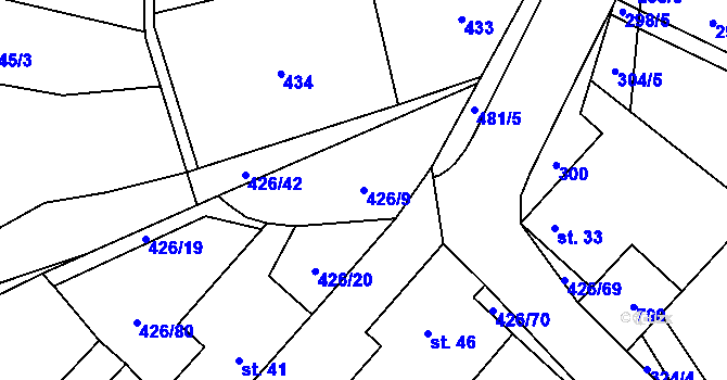 Parcela st. 426/9 v KÚ Kněževes, Katastrální mapa
