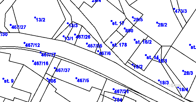 Parcela st. 467/6 v KÚ Kněževes, Katastrální mapa