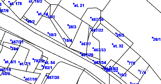 Parcela st. 467/7 v KÚ Kněževes, Katastrální mapa