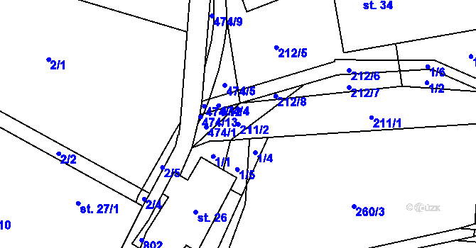 Parcela st. 211/2 v KÚ Kněževes, Katastrální mapa