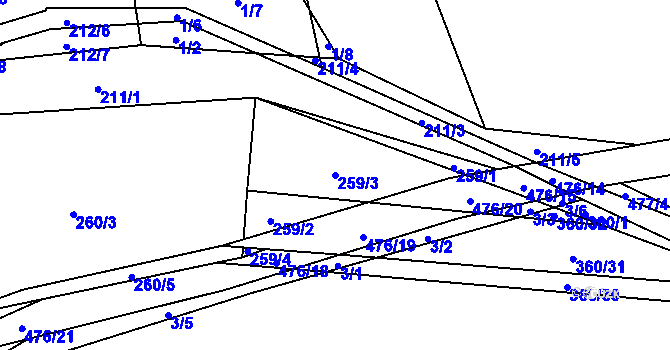 Parcela st. 259/3 v KÚ Kněževes, Katastrální mapa