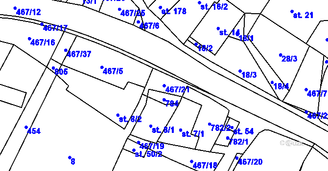 Parcela st. 467/21 v KÚ Kněževes, Katastrální mapa