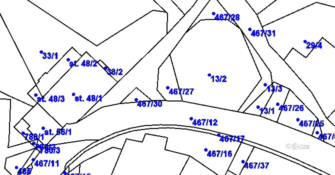 Parcela st. 467/27 v KÚ Kněževes, Katastrální mapa