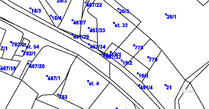 Parcela st. 467/32 v KÚ Kněževes, Katastrální mapa