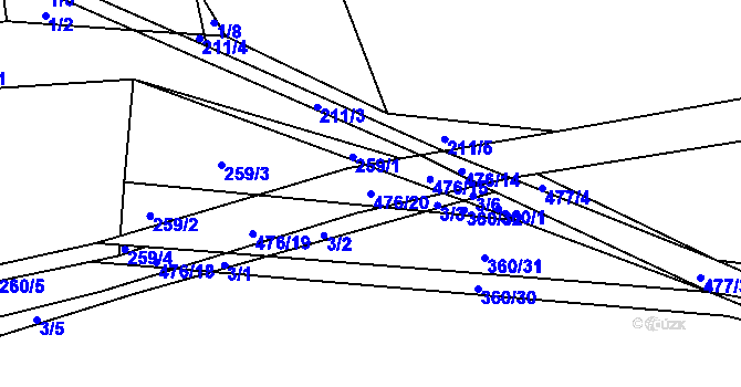 Parcela st. 476/20 v KÚ Kněževes, Katastrální mapa