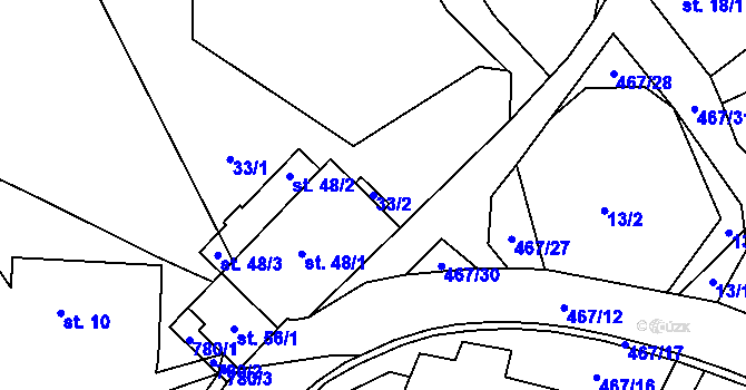 Parcela st. 33/2 v KÚ Kněževes, Katastrální mapa