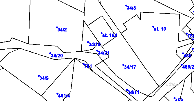 Parcela st. 34/21 v KÚ Kněževes, Katastrální mapa