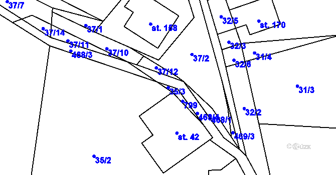 Parcela st. 35/3 v KÚ Kněževes, Katastrální mapa
