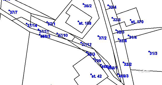 Parcela st. 37/12 v KÚ Kněževes, Katastrální mapa