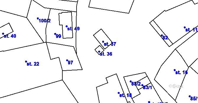 Parcela st. 36 v KÚ Veselka u Olešnice, Katastrální mapa