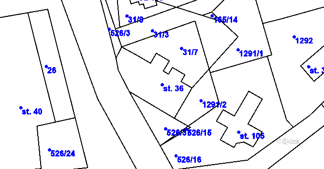 Parcela st. 36 v KÚ Dubečno, Katastrální mapa