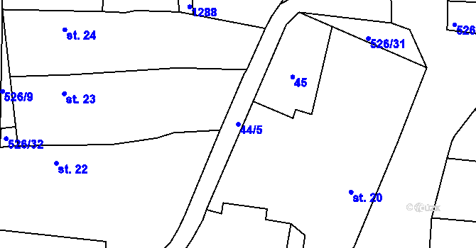 Parcela st. 44/5 v KÚ Dubečno, Katastrální mapa