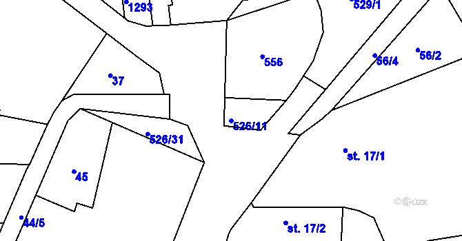 Parcela st. 526/11 v KÚ Dubečno, Katastrální mapa