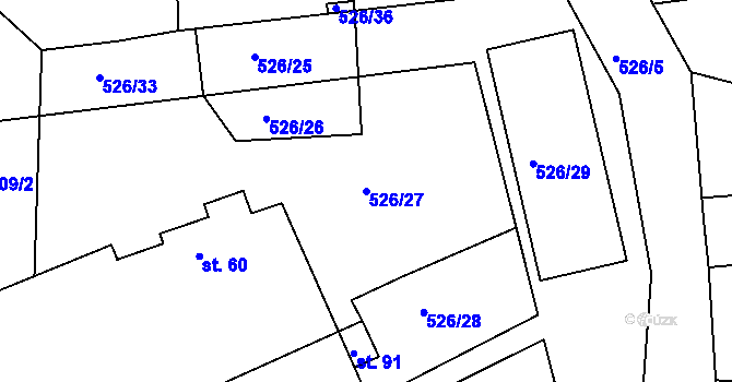 Parcela st. 526/27 v KÚ Dubečno, Katastrální mapa