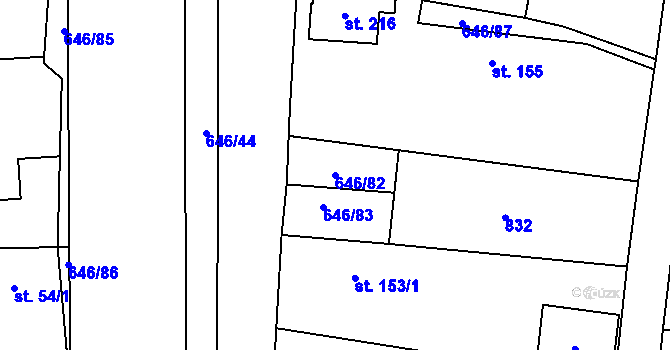 Parcela st. 646/82 v KÚ Kněžice u Městce Králové, Katastrální mapa